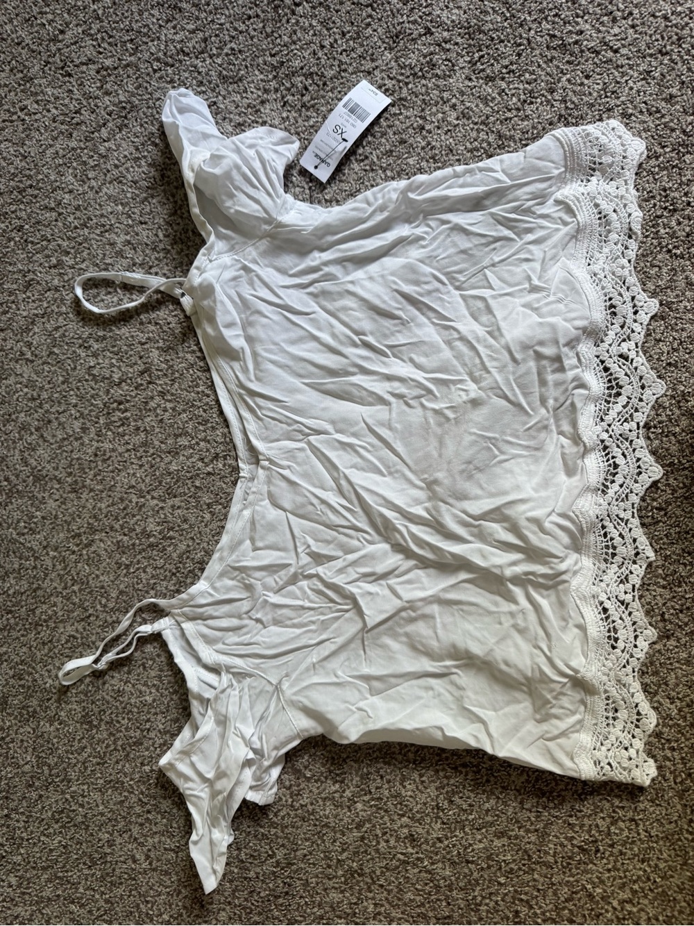 Garage White Lace-Hem Slip Top